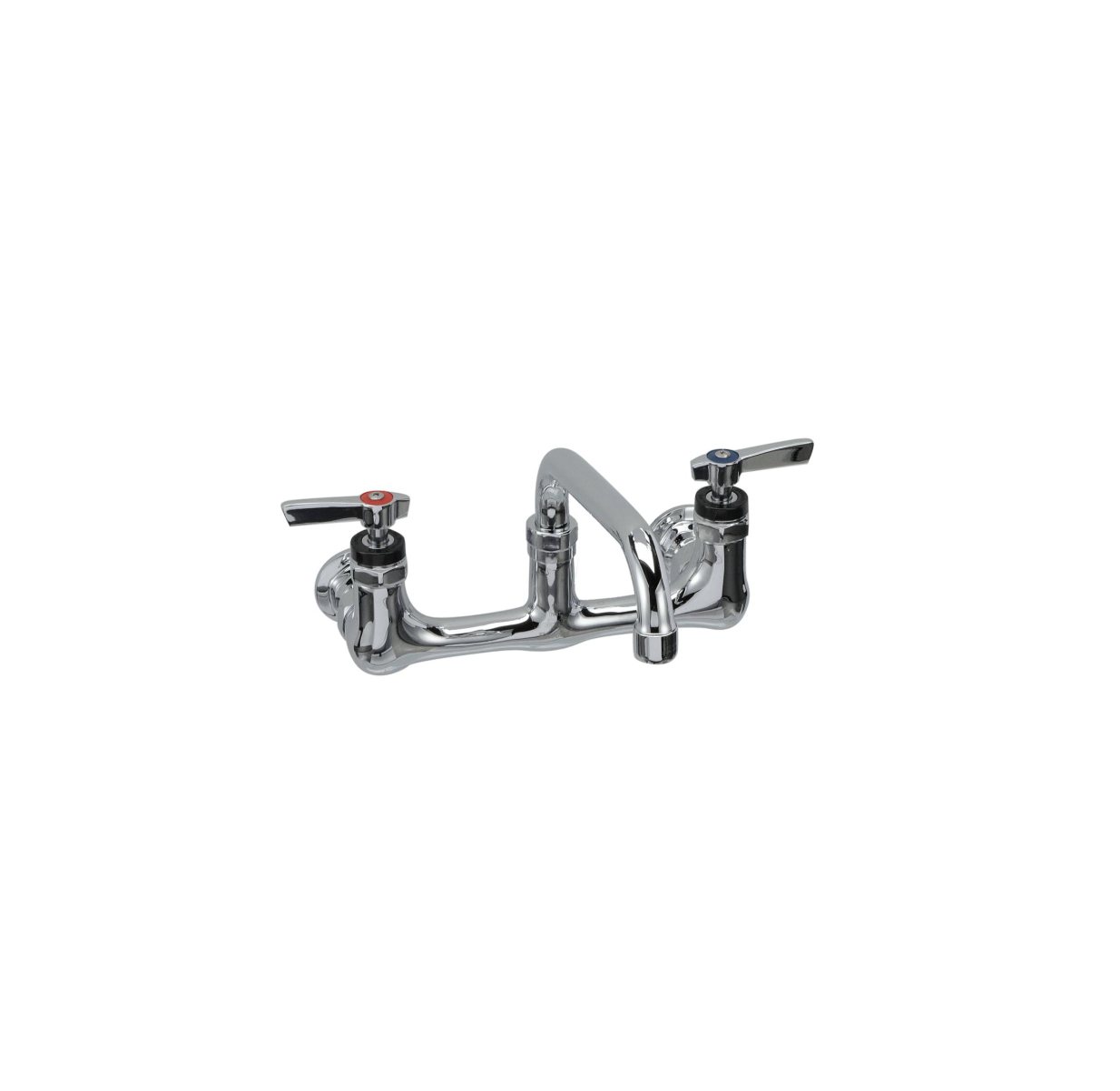 Encore® 8" OC. Brass Chrome Plated Wall Mount Faucet with 6" Swivel Spout Lever Handles