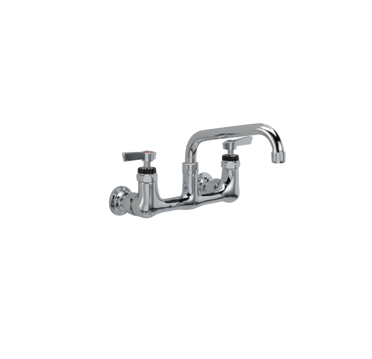 Encore® 8" OC. Brass Chrome Plated Wall Mount Faucet with 8" Swivel Spout Lever Handles