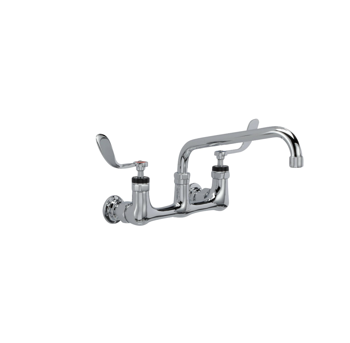 Encore® 8" OC. Brass Chrome Plated Wall Mount Faucet with 8" Swivel Spout 4" Wrist Blade Handles