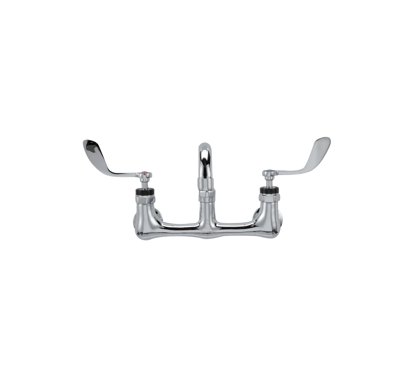 Encore® 8" OC. Brass Chrome Plated Wall Mount Faucet with 8" Swivel Spout 4" Wrist Blade Handles