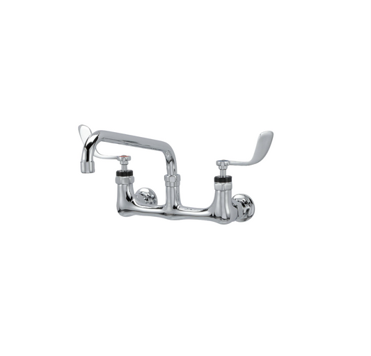 Encore® 8" OC. Brass Chrome Plated Wall Mount Faucet with 8" Swivel Spout 4" Wrist Blade Handles