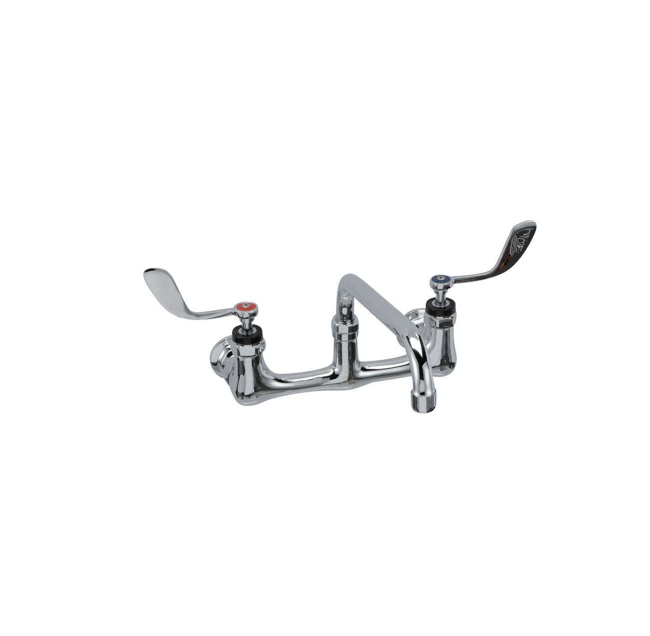 Encore® 8" OC. Brass Chrome Plated Wall Mount Faucet with 8" Swivel Spout 4" Wrist Blade Handles