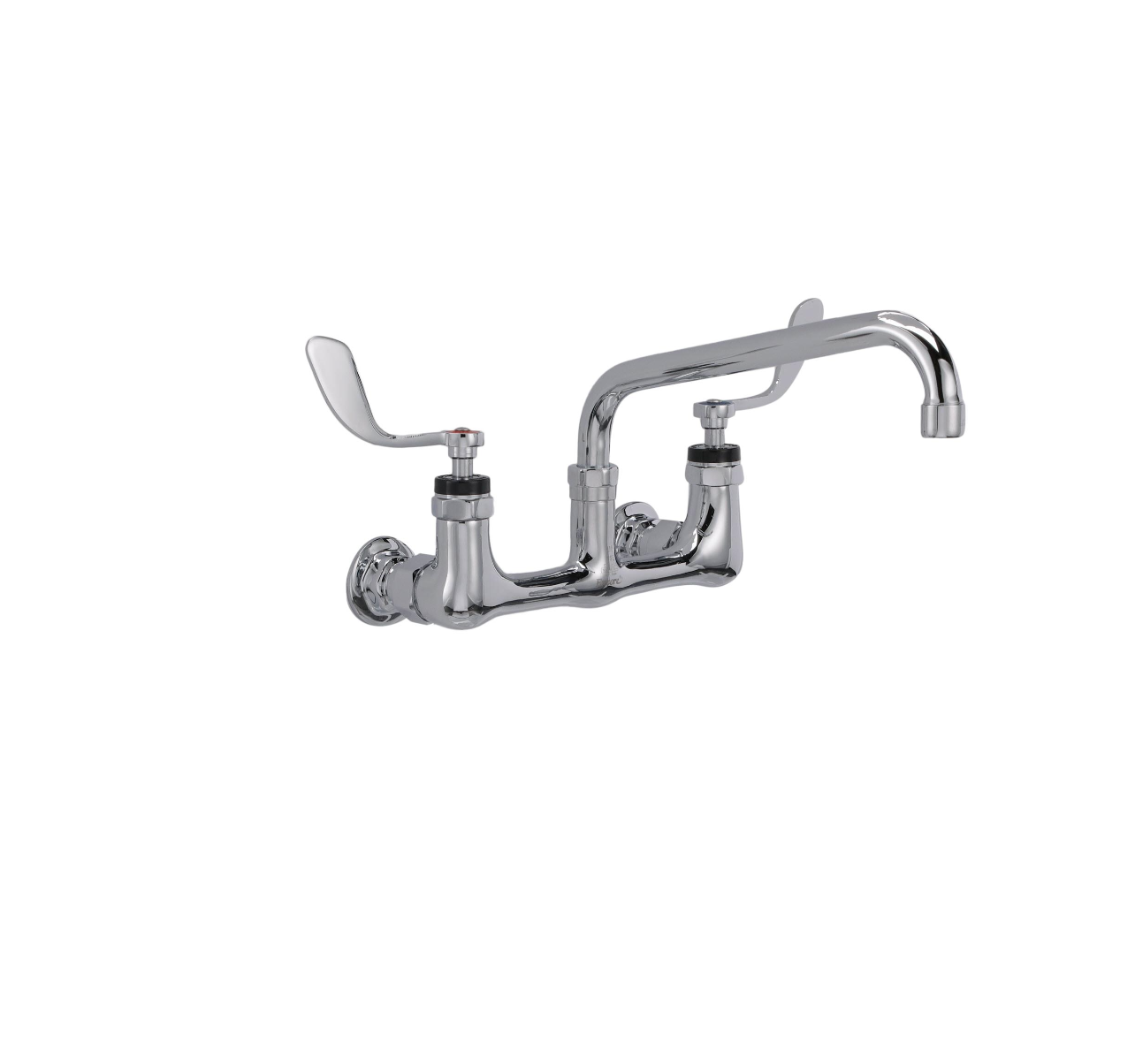 Encore® 8" OC. Brass Chrome Plated Wall Mount Faucet with 10" Swivel Spout 4" Blade Handles