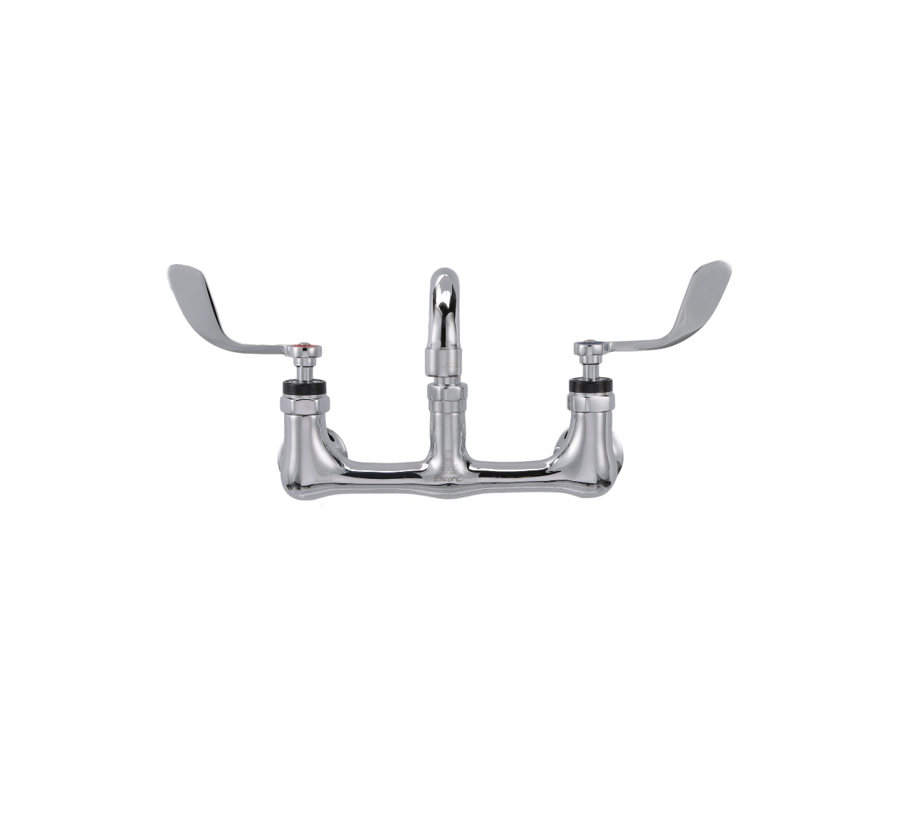 Encore® 8" OC. Brass Chrome Plated Wall Mount Faucet with 10" Swivel Spout 4" Blade Handles