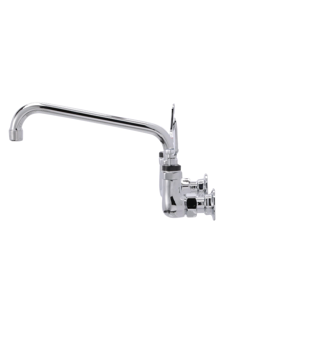 Encore® 8" OC. Brass Chrome Plated Wall Mount Faucet with 10" Swivel Spout 4" Blade Handles