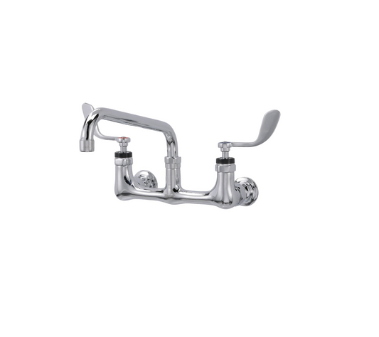Encore® 8" OC. Brass Chrome Plated Wall Mount Faucet with 10" Swivel Spout 4" Blade Handles