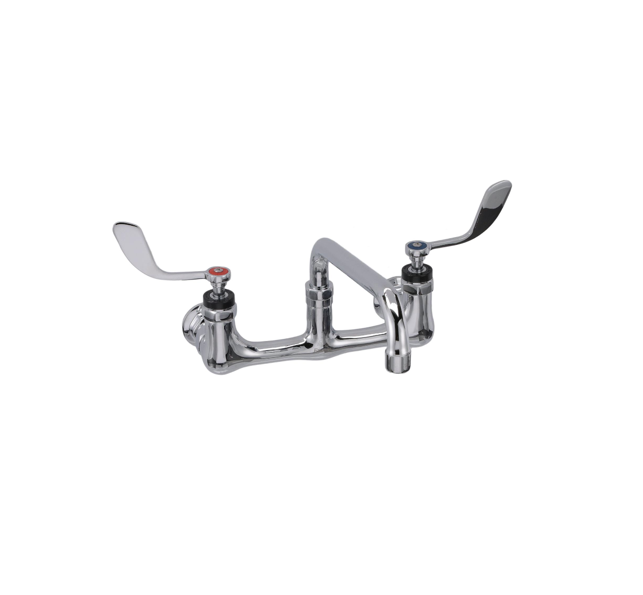 Encore® 8" OC. Brass Chrome Plated Wall Mount Faucet with 10" Swivel Spout 4" Blade Handles
