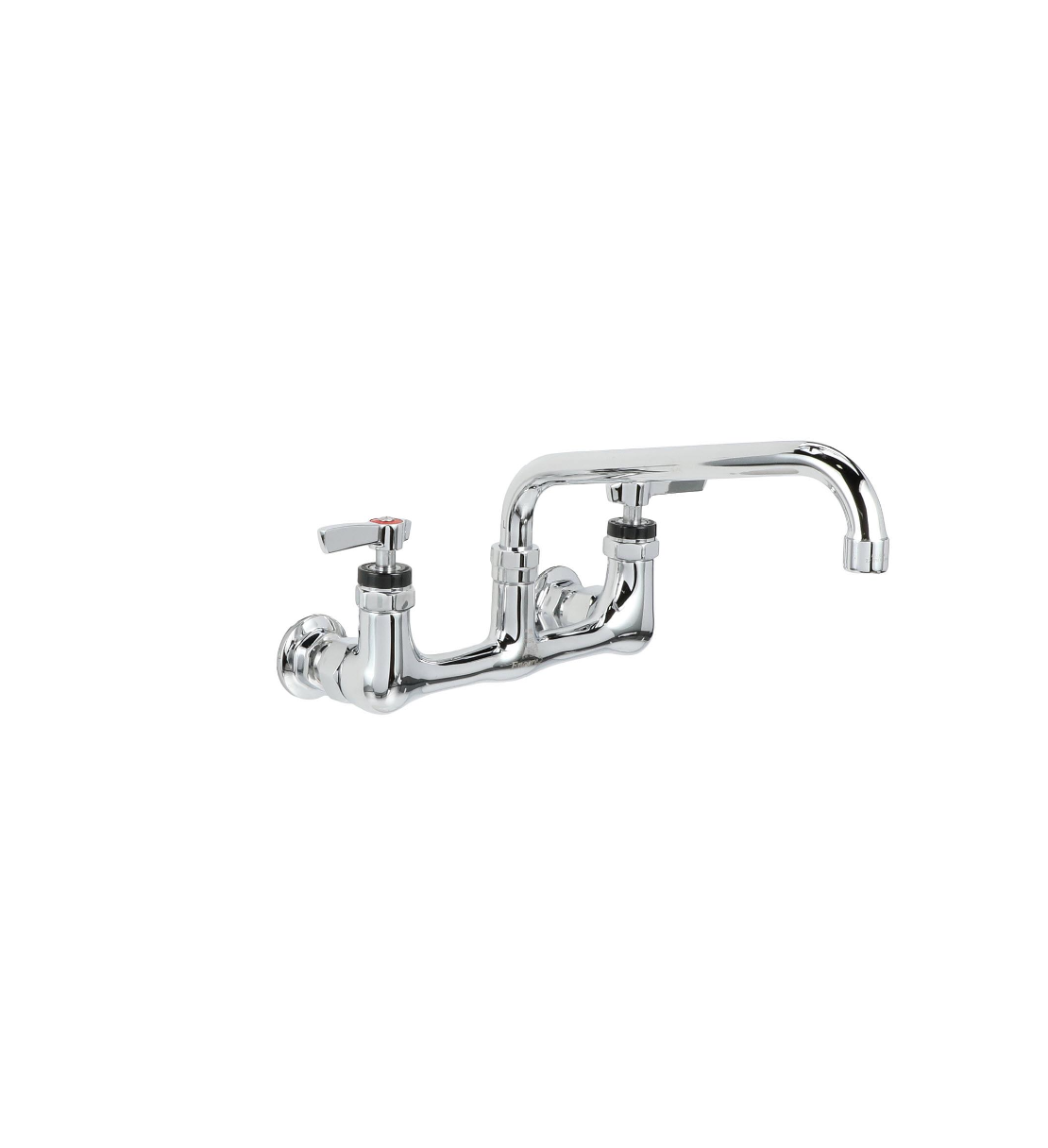 Encore® 8" OC. Brass Chrome Plated Wall Mount Faucet with 10" Swivel Spout, Lever Handles