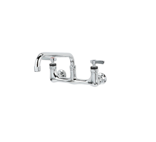 Encore® 8" OC. Brass Chrome Plated Wall Mount Faucet with 10" Swivel Spout, Lever Handles
