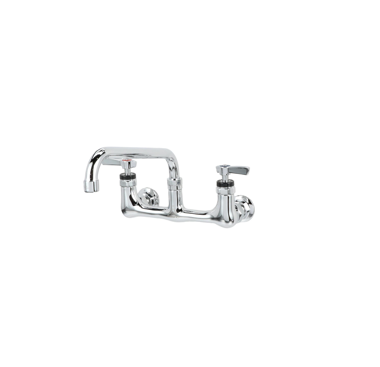 Encore® 8" OC. Brass Chrome Plated Wall Mount Faucet 1.5 gpm with 12" Swivel Spout and Lever Handles