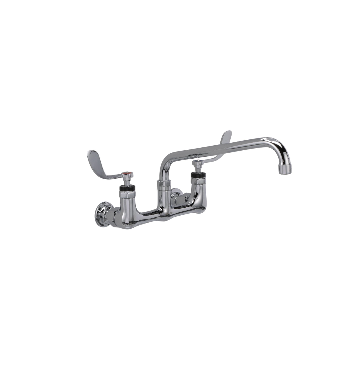 Encore® 8" OC. Brass Chrome Plated Wall Mount Faucet with 12" Swivel Spout 4" Blade Handles