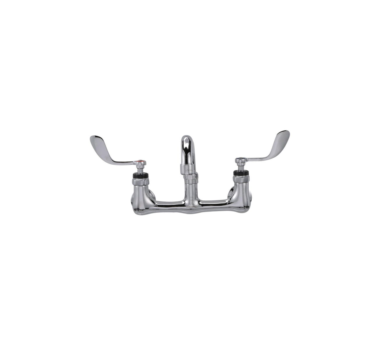 Encore® 8" OC. Brass Chrome Plated Wall Mount Faucet with 12" Swivel Spout 4" Blade Handles