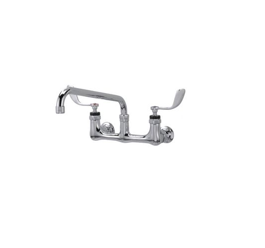 Encore® 8" OC. Brass Chrome Plated Wall Mount Faucet with 12" Swivel Spout 4" Blade Handles