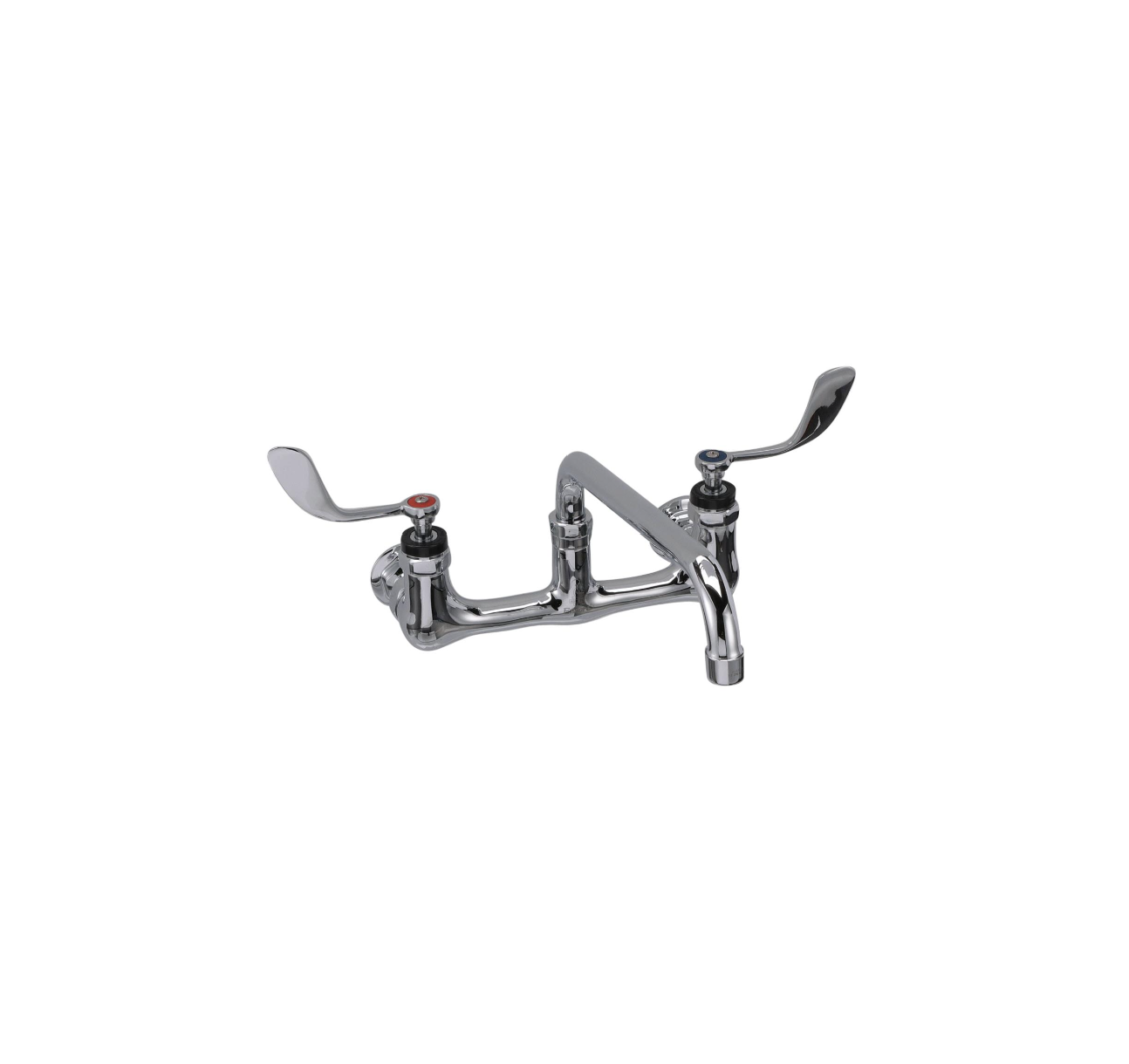 Encore® 8" OC. Brass Chrome Plated Wall Mount Faucet with 12" Swivel Spout 4" Blade Handles