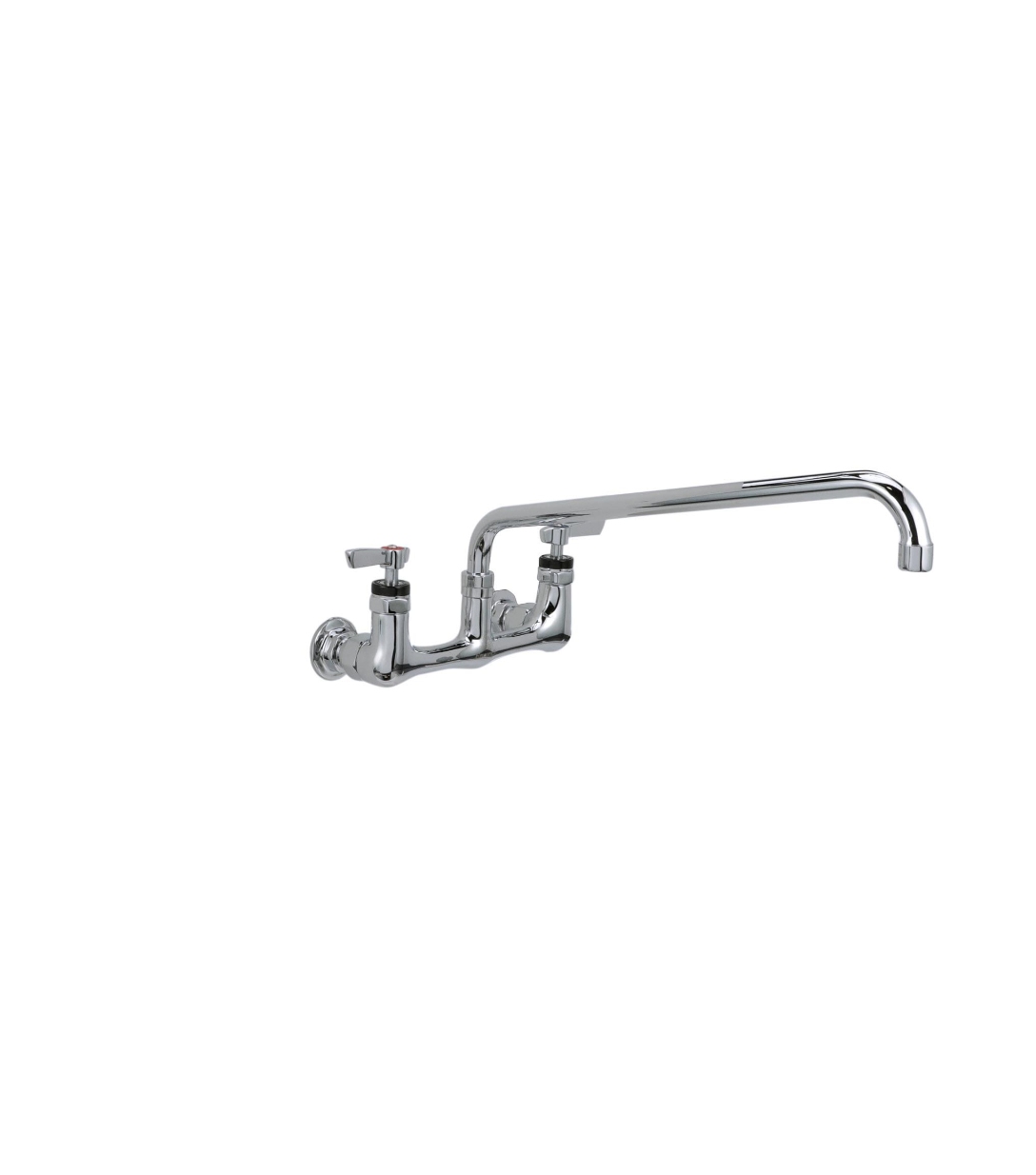 Encore® 8" OC. Brass Chrome Plated Wall Mount Faucet with 16" Swivel Spout, Lever handles