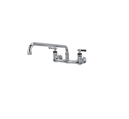 Encore® 8" OC. Brass Chrome Plated Wall Mount Faucet with 16" Swivel Spout, Lever handles