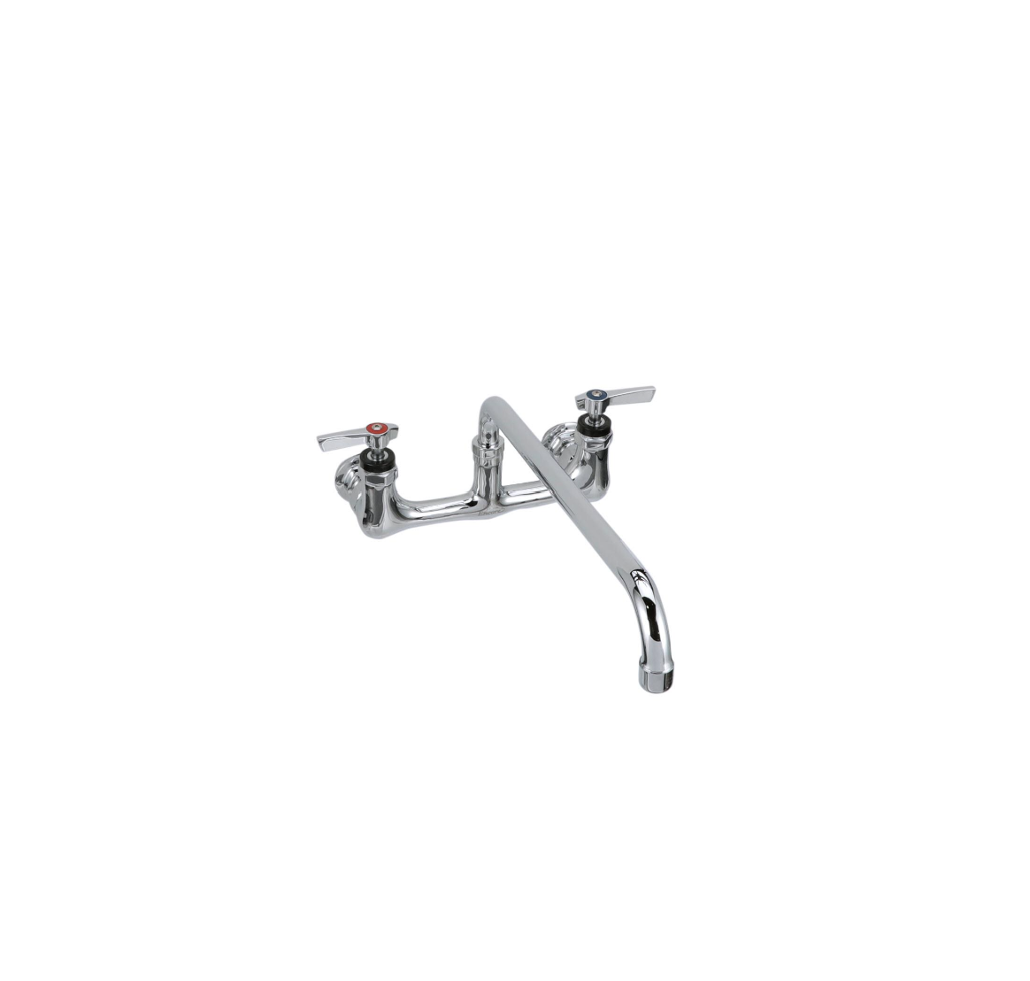 Encore® 8" OC. Brass Chrome Plated Wall Mount Faucet with 16" Swivel Spout, Lever handles