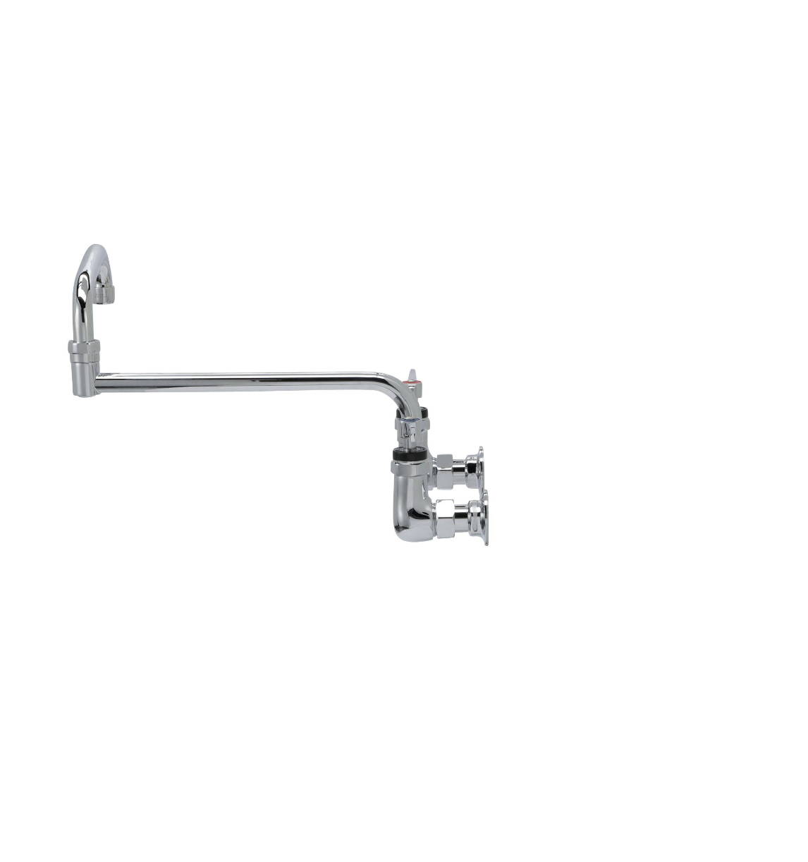 Encore® 8" OC. Brass Chrome Plated Wall Mount Faucet with 18" Double Jointed Swivel Spout