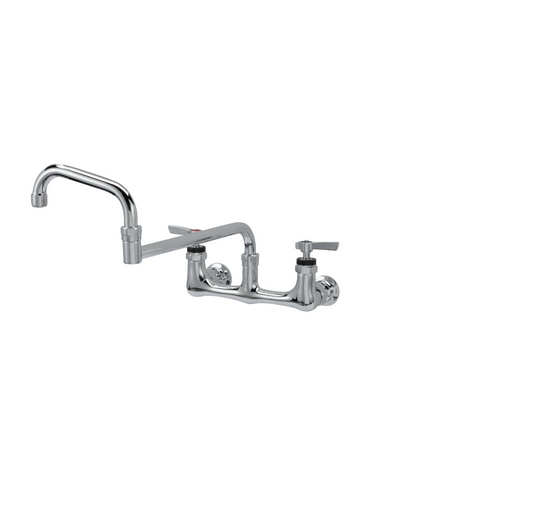 Encore® 8" OC. Brass Chrome Plated Wall Mount Faucet with 18" Double Jointed Swivel Spout