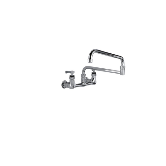 Encore® 8" OC. Brass Chrome Plated Wall Mount Faucet with 24" Double Jointed Cast Swivel Spout Pot Filler with Faucet Mounting Kit