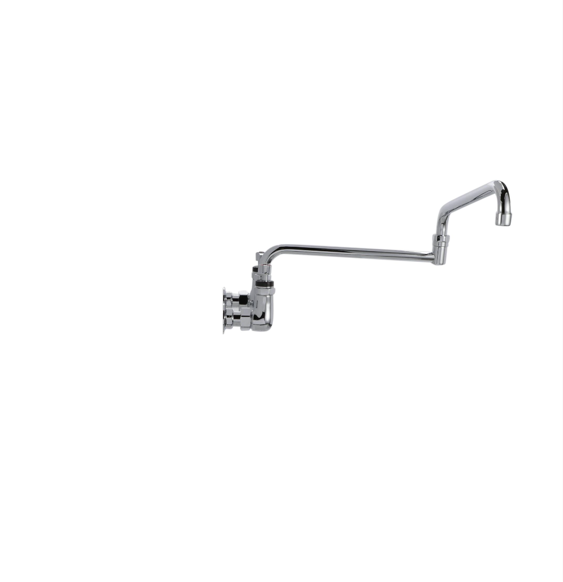 Encore® 8" OC. Brass Chrome Plated Wall Mount Faucet with 24" Double Jointed Cast Swivel Spout Pot Filler with Faucet Mounting Kit