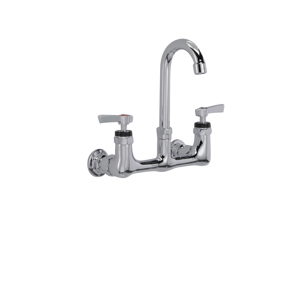 Encore® 8" OC. Brass Chrome Plated Wall Mount Faucet Ceramic Valves with 3-1/2" Rigid Gooseneck Spout