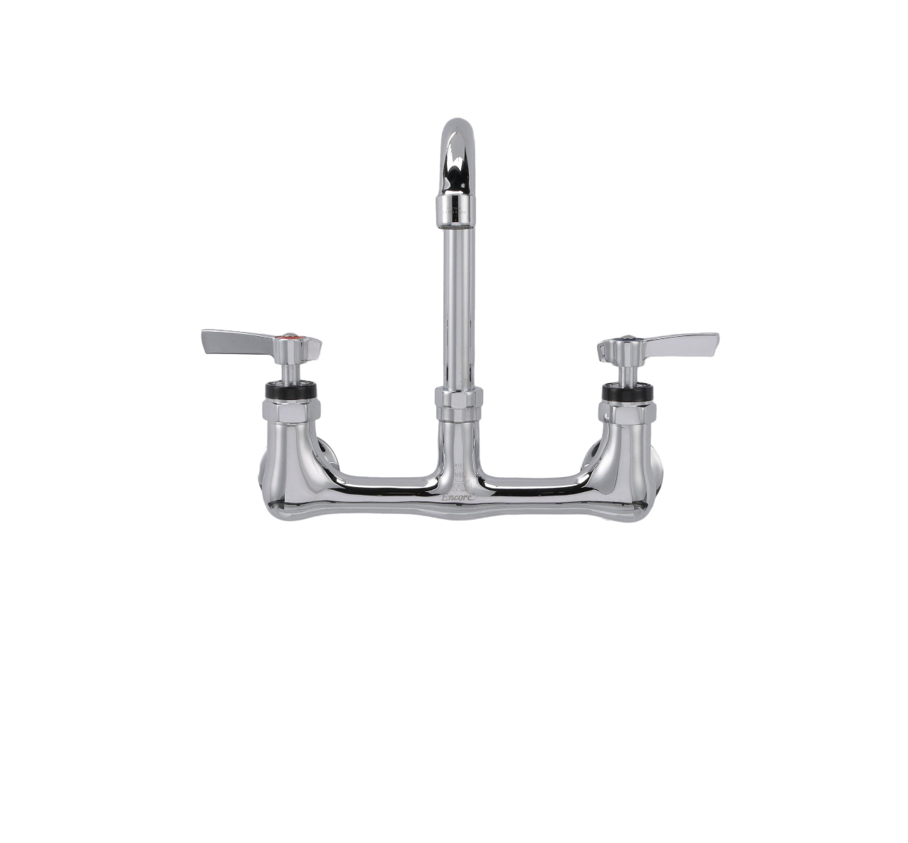 Encore® 8" OC. Brass Chrome Plated Wall Mount Faucet Ceramic Valves with 3-1/2" Rigid Gooseneck Spout