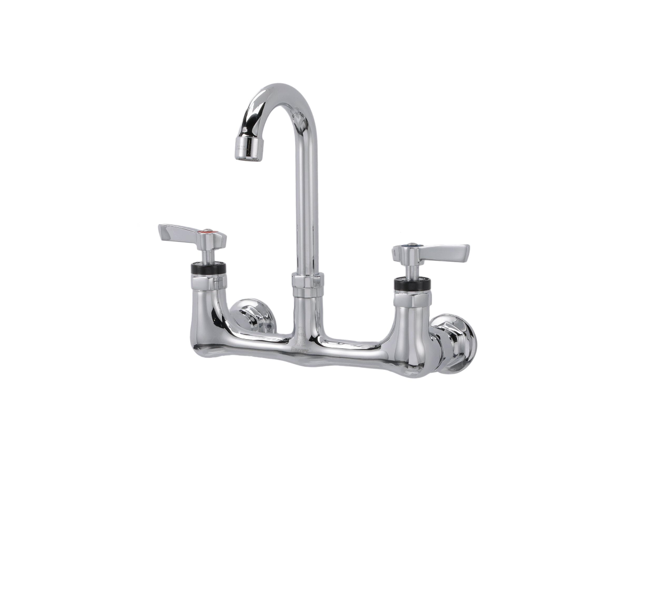 Encore® 8" OC. Brass Chrome Plated Wall Mount Faucet Ceramic Valves with 3-1/2" Rigid Gooseneck Spout