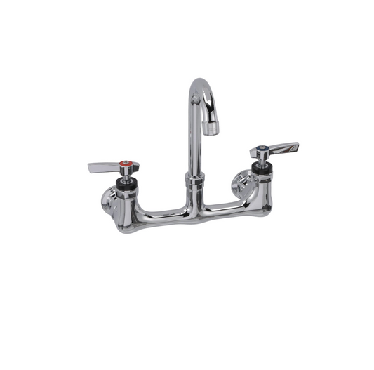 Encore® 8" OC. Brass Chrome Plated Wall Mount Faucet Ceramic Valves with 3-1/2" Rigid Gooseneck Spout