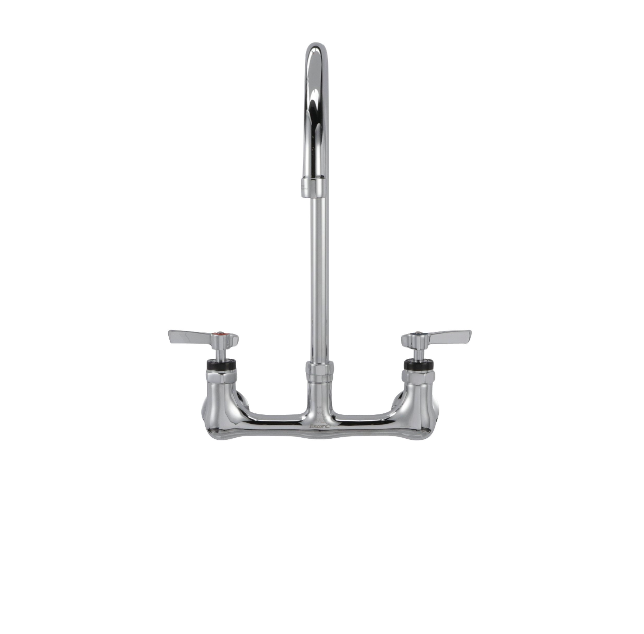 Encore® 8" OC. Brass Chrome Plated Wall Mount Faucet Ceramic Valves with 8" Swivel Gooseneck Spout