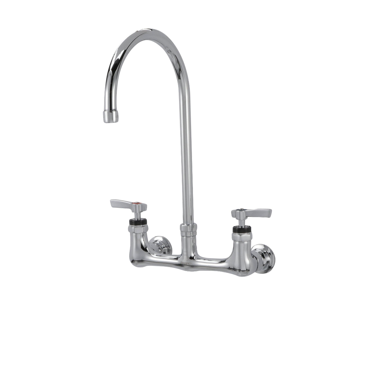 Encore® 8" OC. Brass Chrome Plated Wall Mount Faucet Ceramic Valves with 8" Swivel Gooseneck Spout