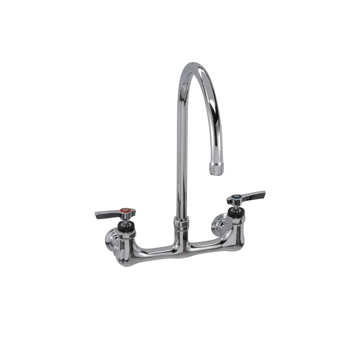 Encore® 8" OC. Brass Chrome Plated Wall Mount Faucet Ceramic Valves with 8" Swivel Gooseneck Spout