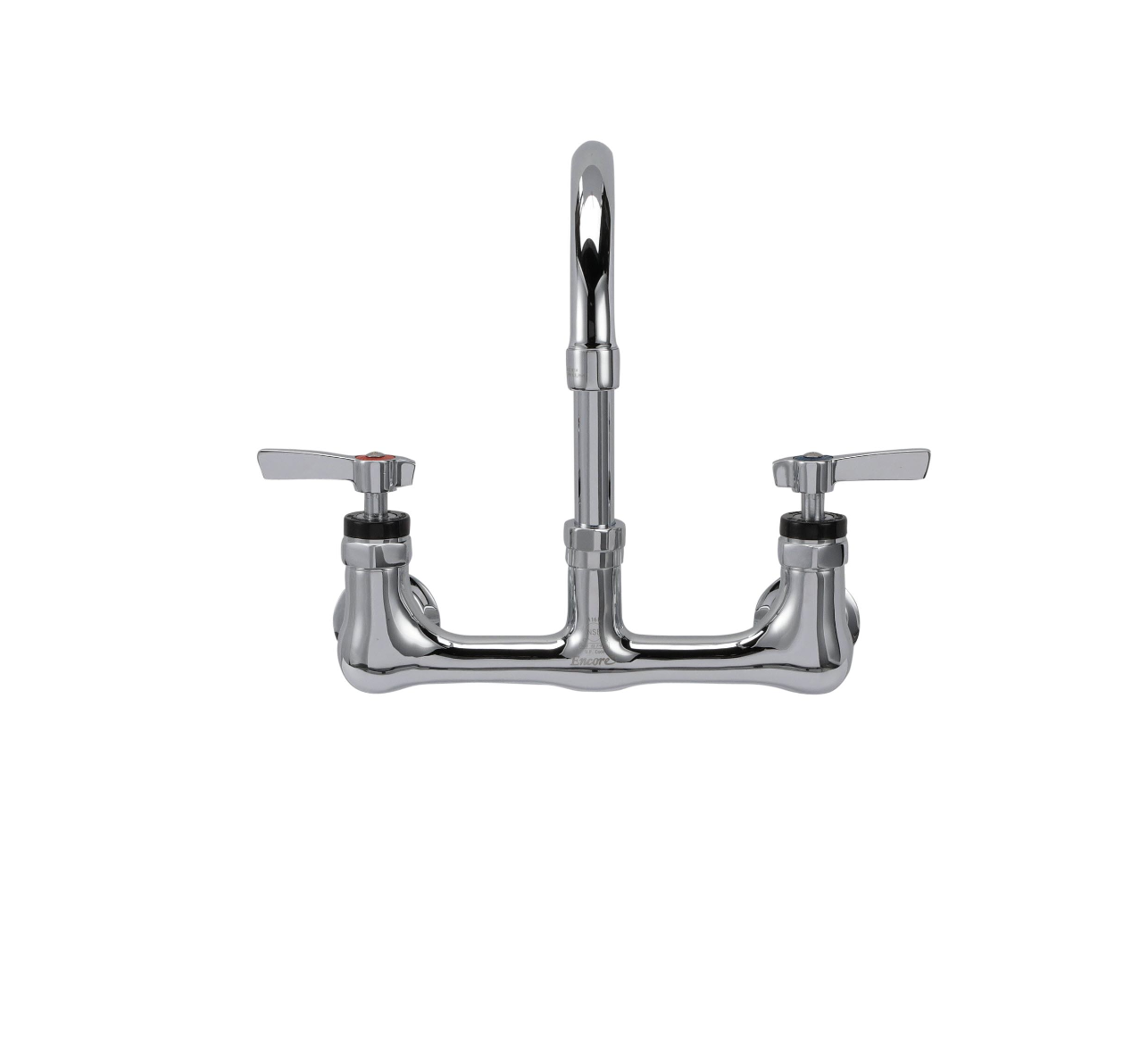 Encore® 8" OC. Brass Chrome Plated Wall Mount Faucet Ceramic Valves with 6" Swivel Gooseneck Spout