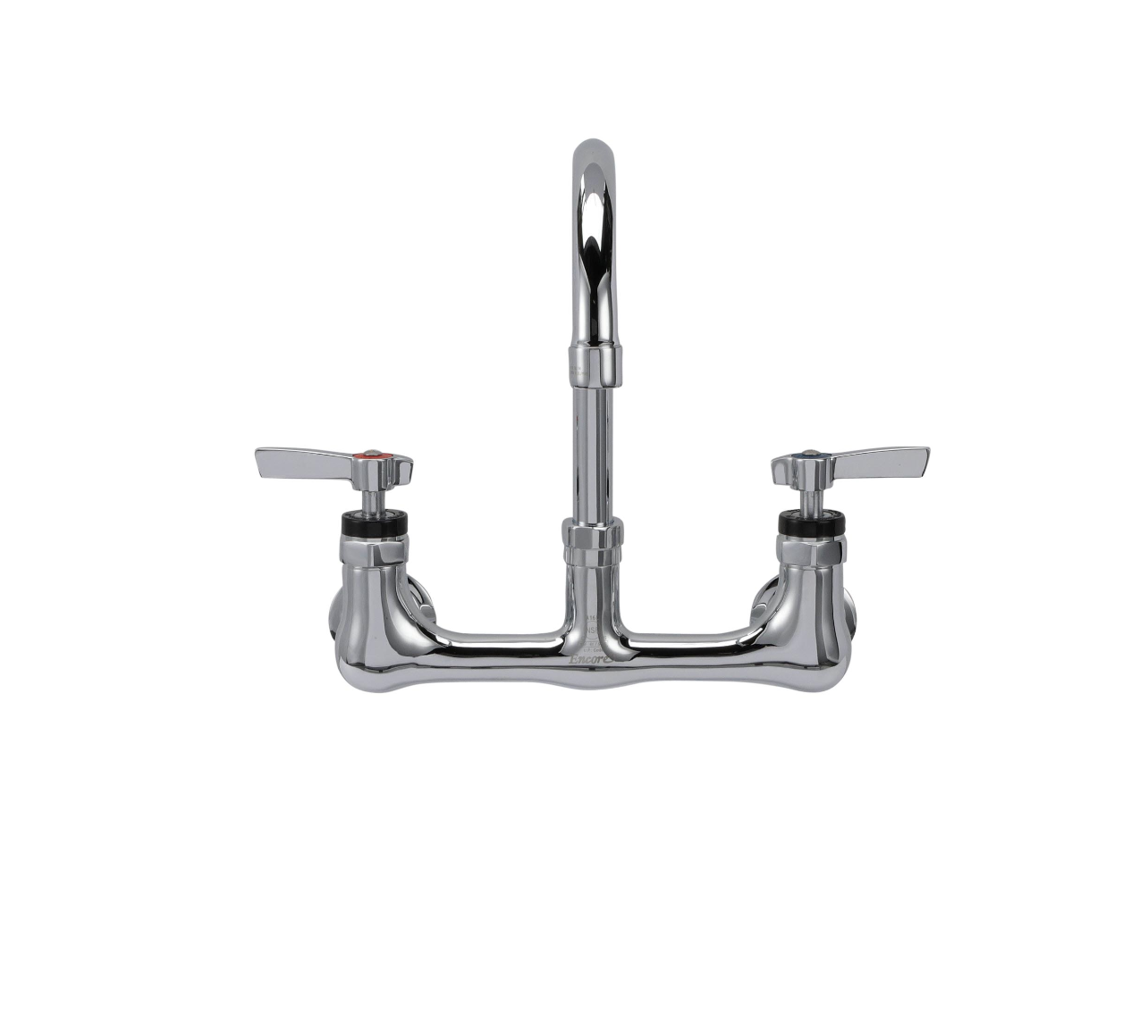 Encore® 8" OC. Brass Chrome Plated Wall Mount Faucet Ceramic Valves with 6" Swivel Gooseneck Spout
