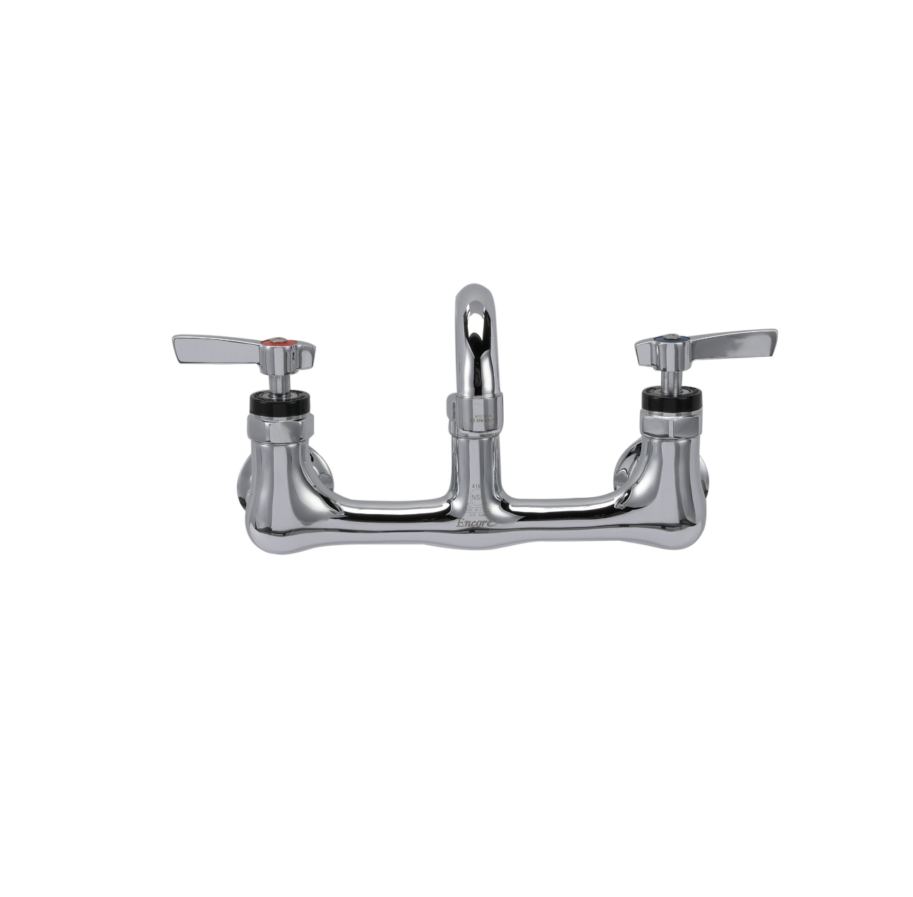 Encore® 8" OC. Brass Chrome Plated Wall Mount Faucet Ceramic Valves with 6" Swivel Spout