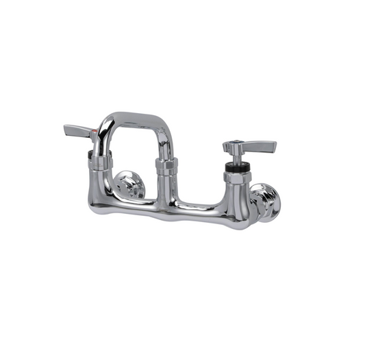 Encore® 8" OC. Brass Chrome Plated Wall Mount Faucet Ceramic Valves with 6" Swivel Spout