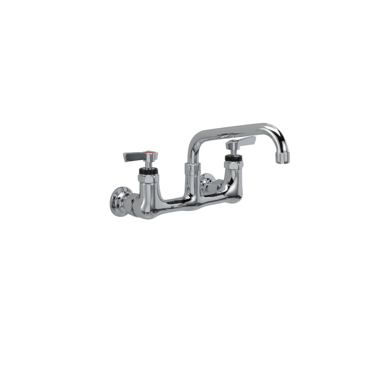 Encore® 8" OC. Brass Chrome Plated Wall Mount Faucet Ceramic Valves with 8" Swivel Spout, Lever Handles