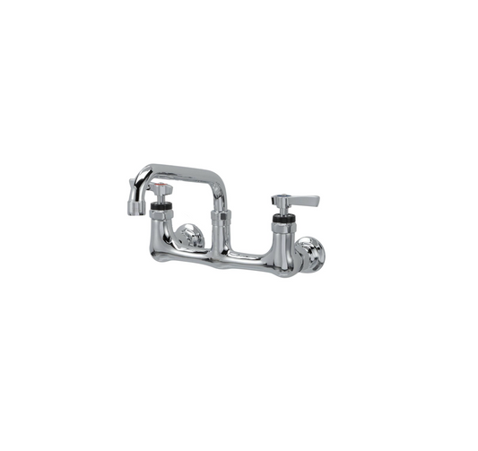 Encore® 8" OC. Brass Chrome Plated Wall Mount Faucet Ceramic Valves with 8" Swivel Spout, Lever Handles