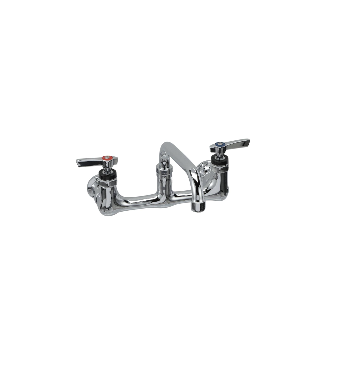 Encore® 8" OC. Brass Chrome Plated Wall Mount Faucet Ceramic Valves with 8" Swivel Spout, Lever Handles