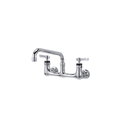 Encore® 8" OC. Brass Chrome Plated Wall Mount Faucet Ceramic Valves with 10" Swivel Spout