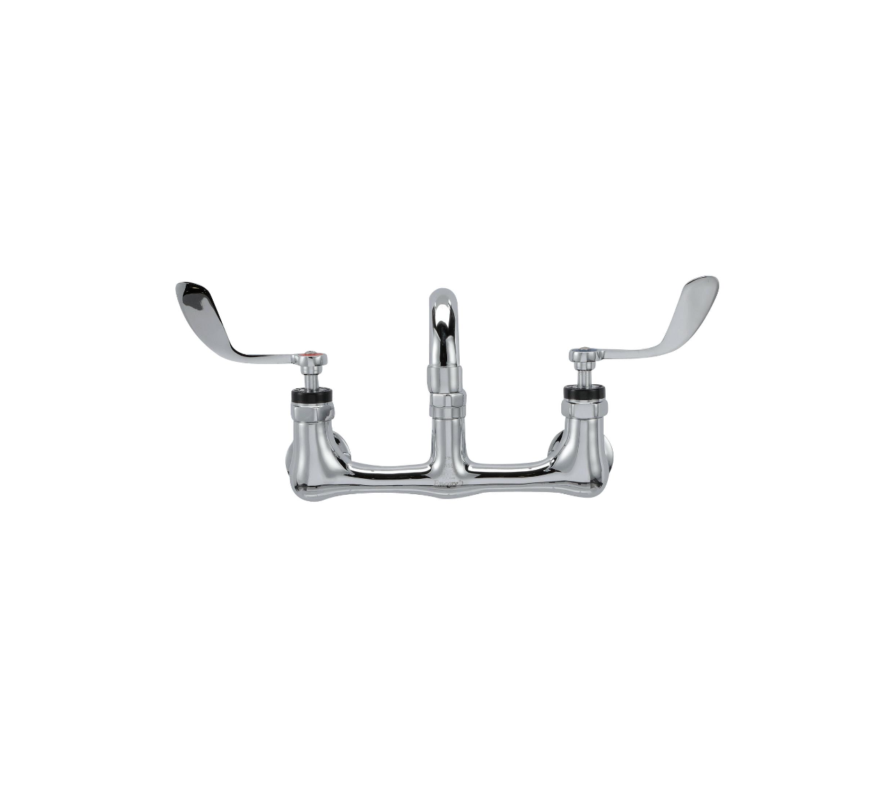 Encore® 8" OC. Brass Chrome Plated Wall Mount Faucet Ceramic Valves with 10" Swivel Spout 4" Wrist Blade Handles