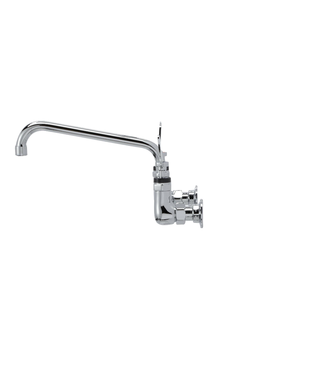 Encore® 8" OC. Brass Chrome Plated Wall Mount Faucet Ceramic Valves with 10" Swivel Spout 4" Wrist Blade Handles