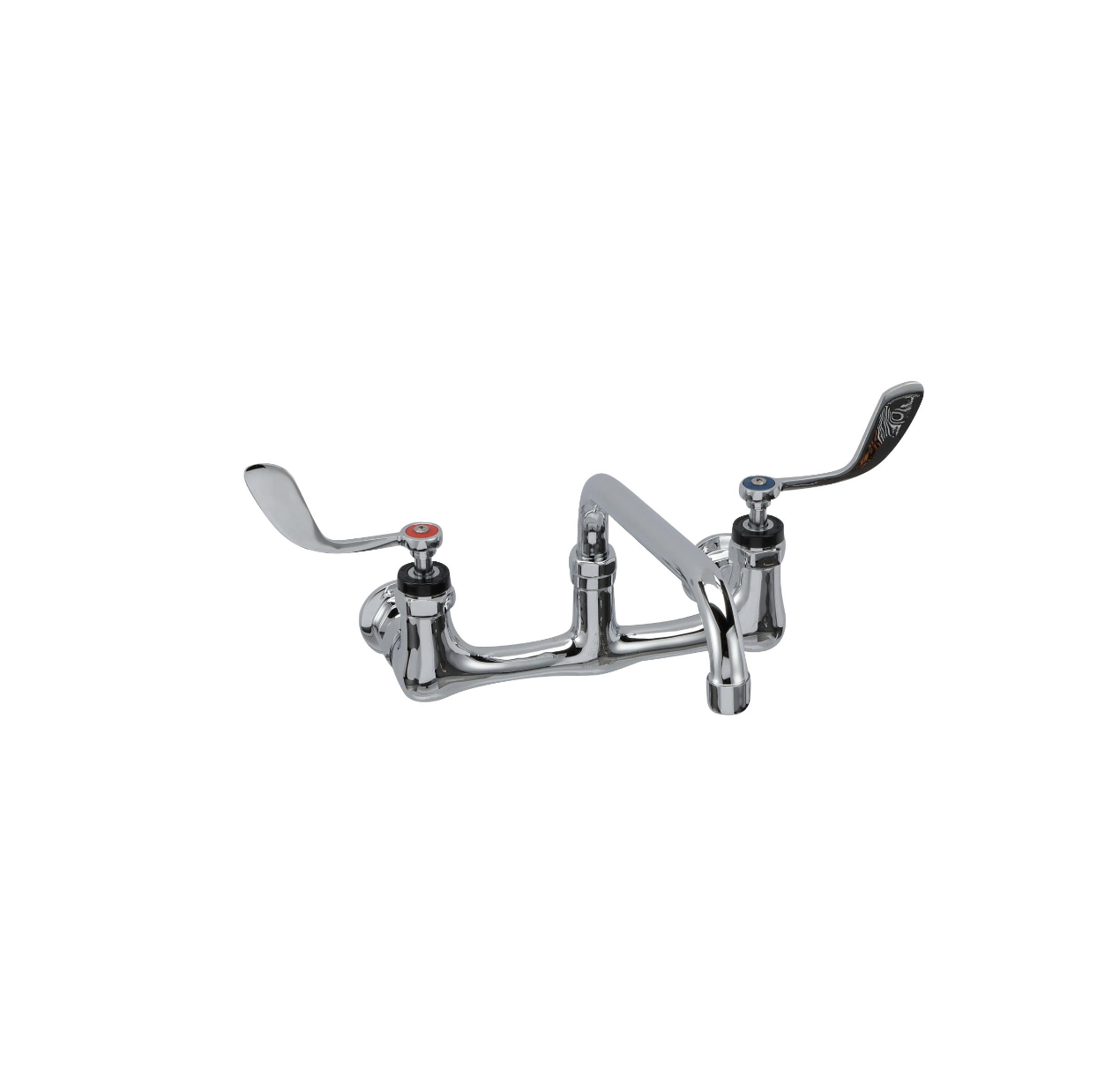 Encore® 8" OC. Brass Chrome Plated Wall Mount Faucet Ceramic Valves with 10" Swivel Spout 4" Wrist Blade Handles