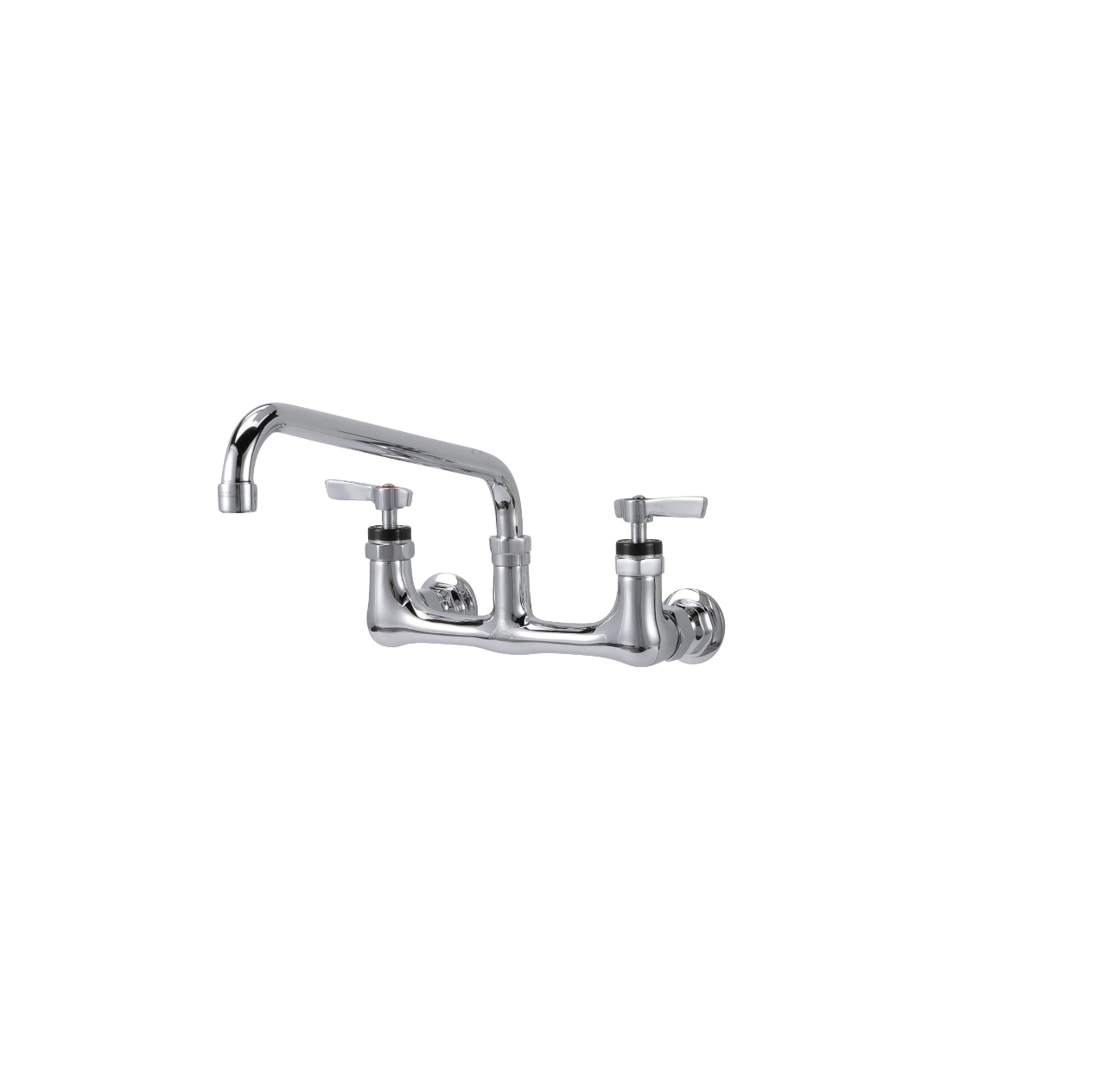 Encore® 8" OC. Brass Chrome Plated Wall Mount Faucet Ceramic Valves with 12" Swivel Spout