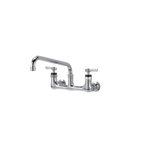 Encore® 8" OC. Brass Chrome Plated Wall Mount Faucet Ceramic Valves with 12" Swivel Spout