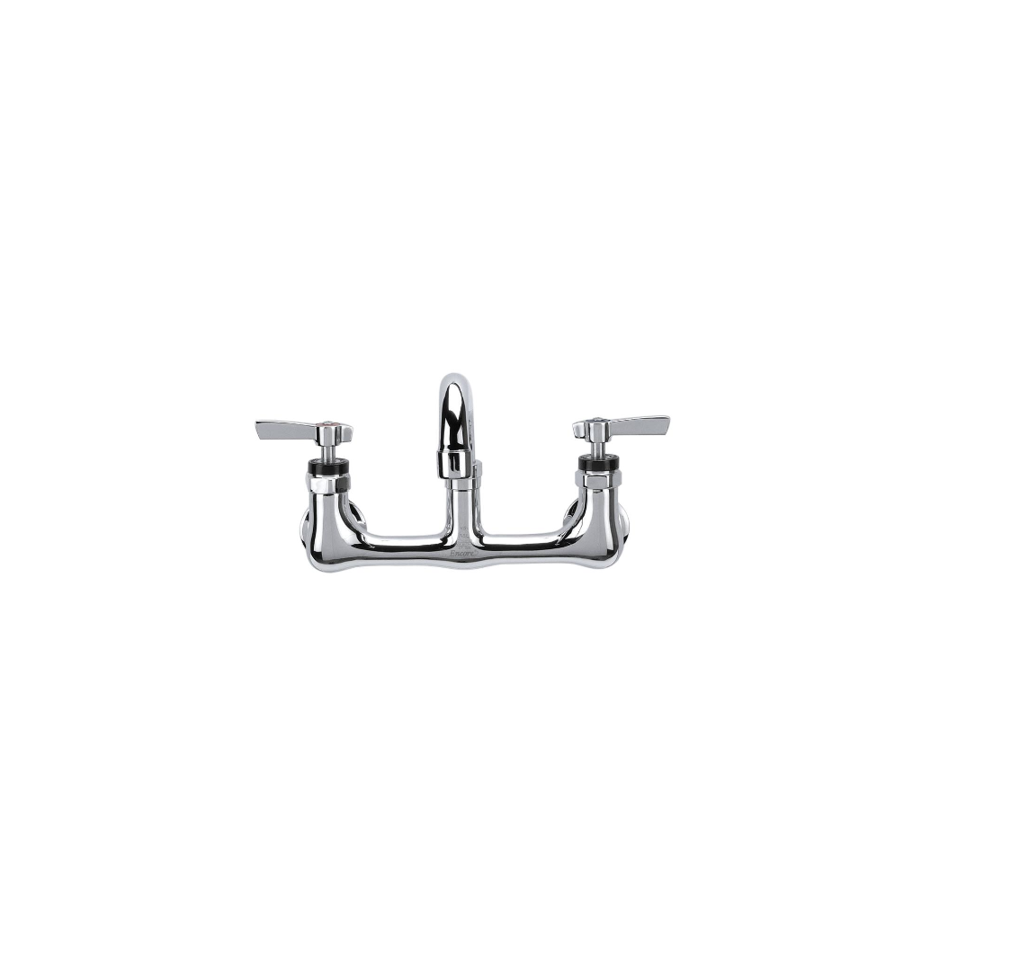 Encore® 8" OC. Brass Chrome Plated Wall Mount Faucet Ceramic Valves with 14" Swivel Spout