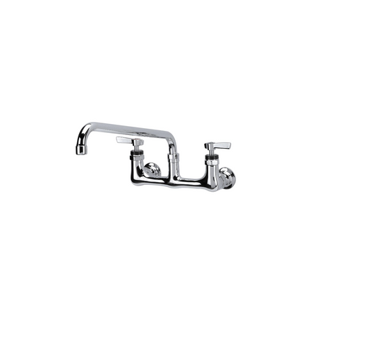 Encore® 8" OC. Brass Chrome Plated Wall Mount Faucet Ceramic Valves with 14" Swivel Spout