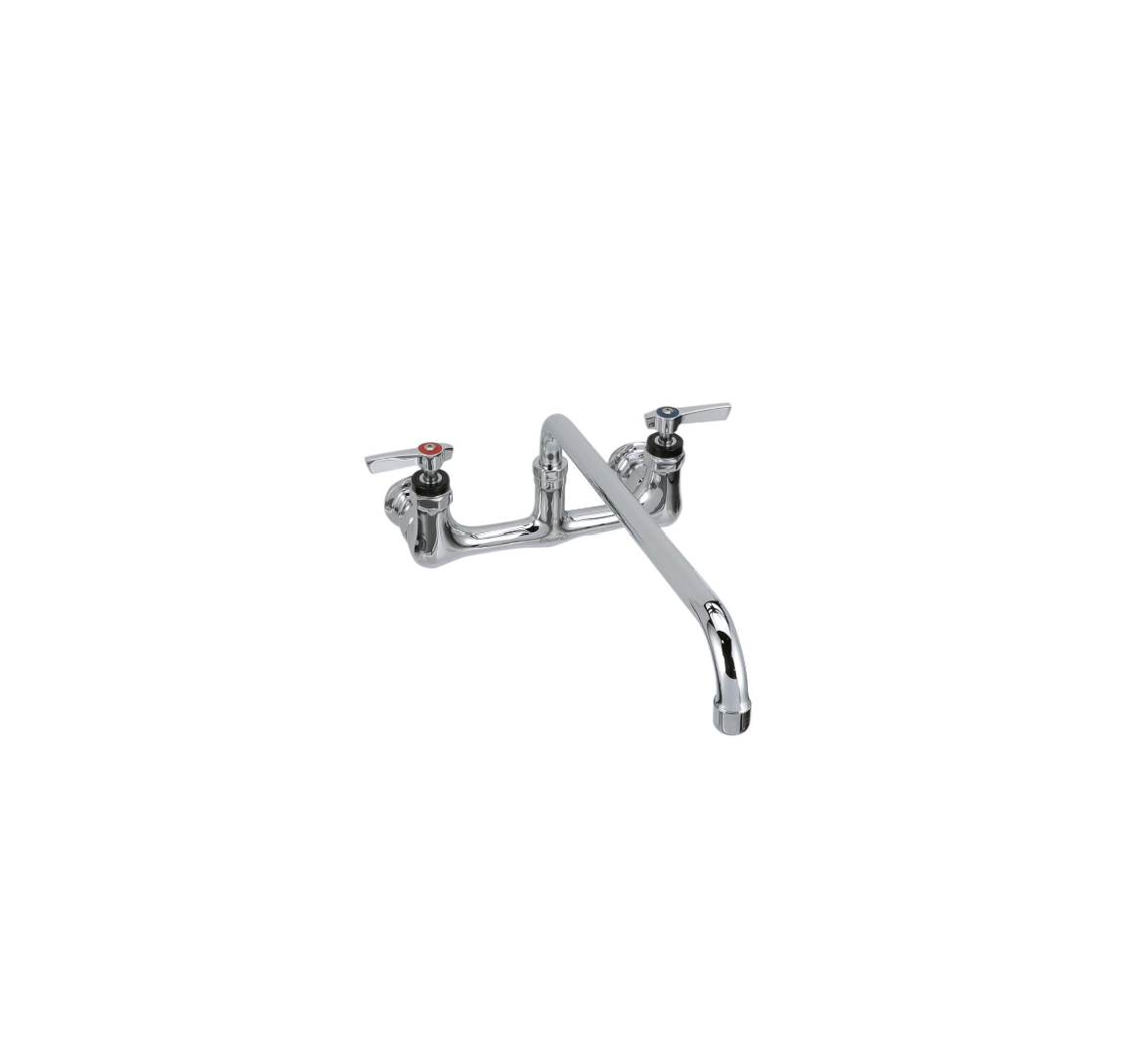 Encore® 8" OC. Brass Chrome Plated Wall Mount Faucet Ceramic Valves with 16" Swivel Spout