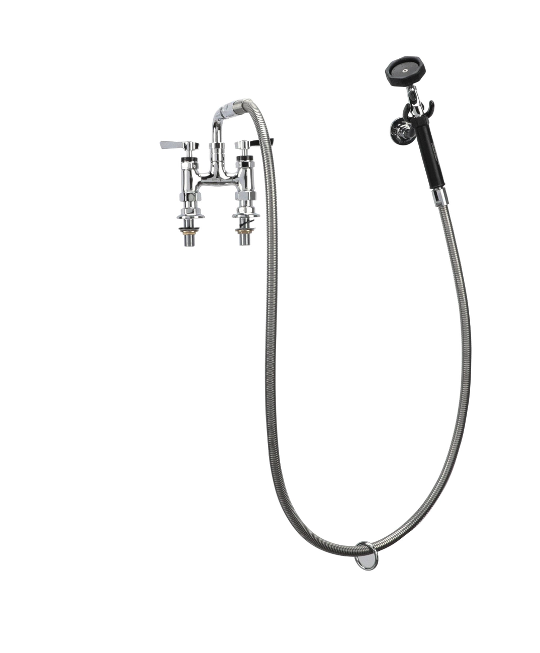 Encore® 4" OC. Brass Chrome Plated Elevated Deck Mount Utility Spray Assembly Angled Spray Head and 72" Hose, Ceramic Valves