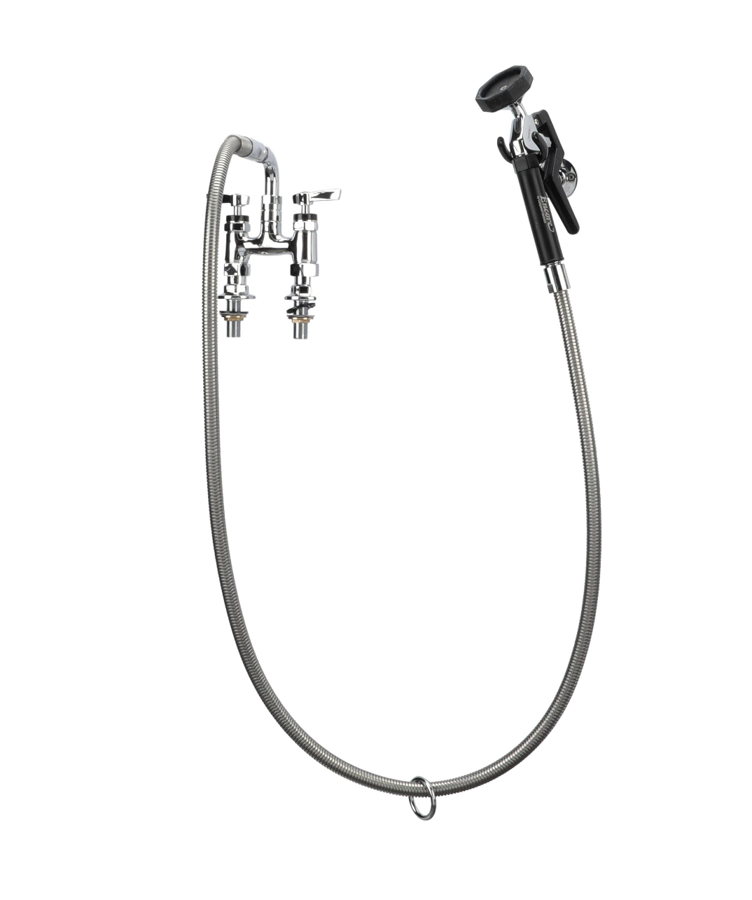 Encore® 4" OC. Brass Chrome Plated Elevated Deck Mount Utility Spray Assembly Angled Spray Head and 72" Hose, Ceramic Valves